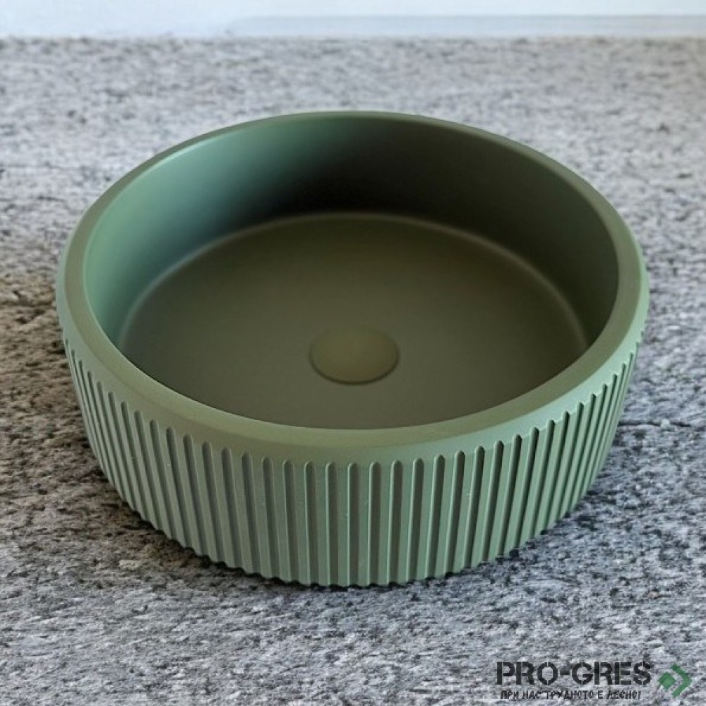 Мивка за баня Vigo Round Stripes 416х416х130 мм Solid Stone в цвят по RAL