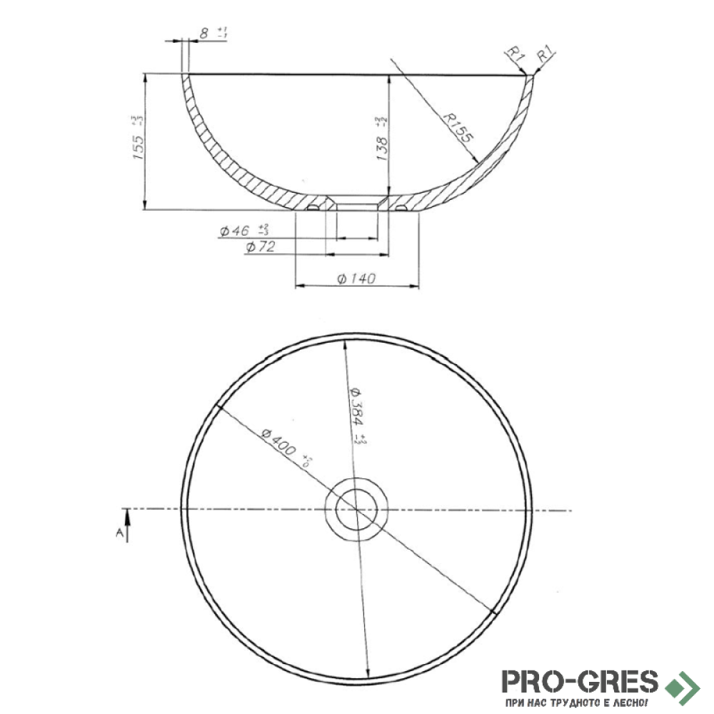 Мивка за баня Mawi ф400мм Solid Stone в цвят по RAL
