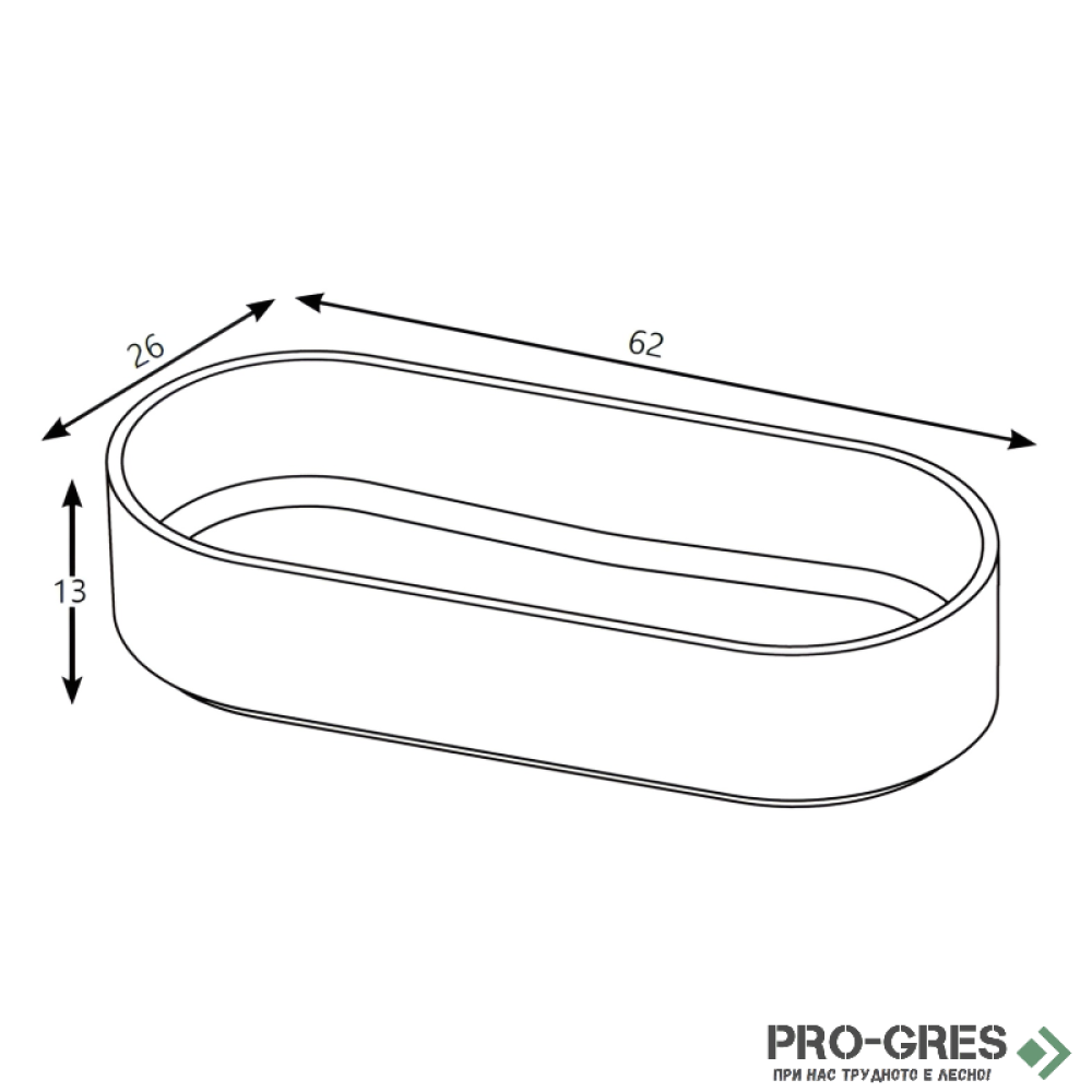 Мивка за баня Case Oval 62х26см Solid Stone в цвят по RAL