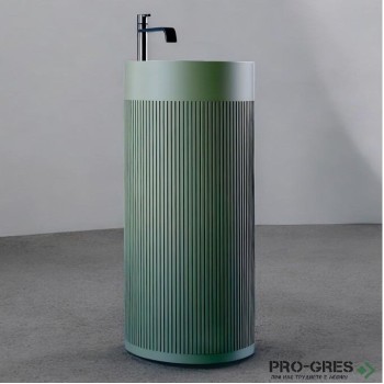 Свободностояща мивка за баня Vigo Round Stripes 50D ф50x90 см  Solid Stone в цвят по RAL