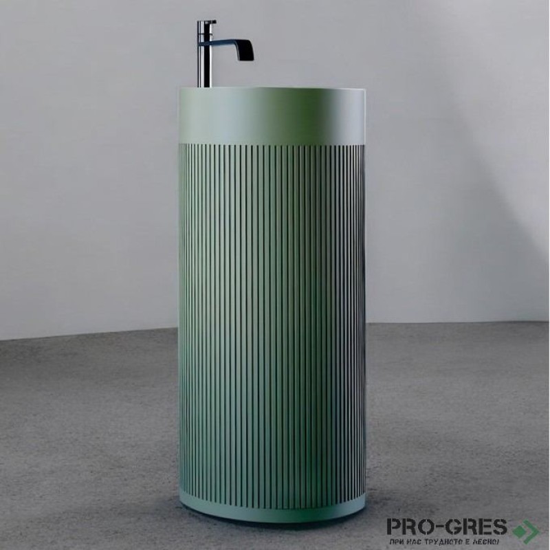 Свободностояща мивка за баня  Vigo Round Stripes 40D ф40x90 см  Solid Stone в цвят по RAL