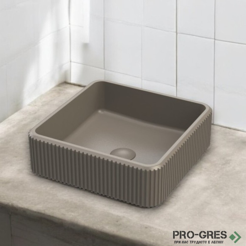 Мивка за баня Vigo Square Stripes 390х390х130 мм Solid Stone в цвят по RAL