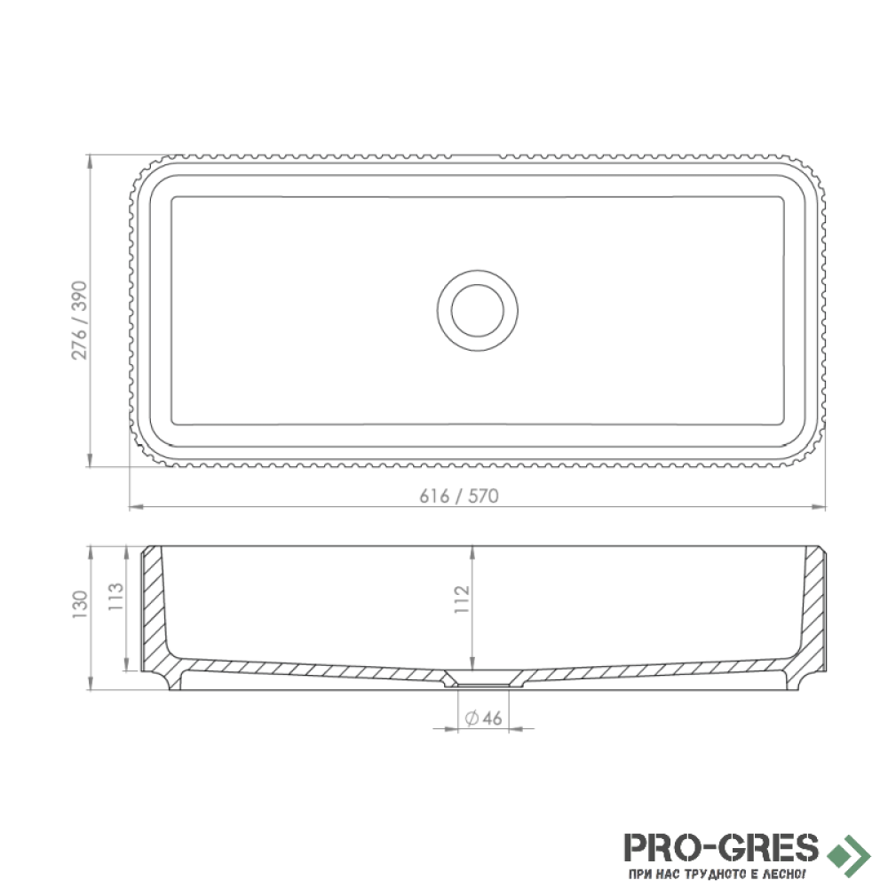 Мивка за баня Vigo Rectangular Stripes 390х570х130 мм Solid Stone в цвят по RAL