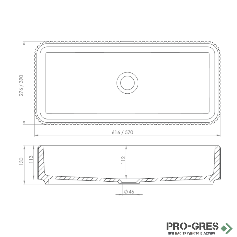 Мивка за баня Vigo Rectangular Stripes 390х570х130 мм Solid Stone в цвят по RAL
