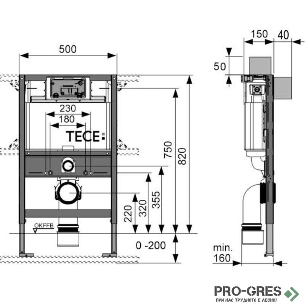 Структура ниска  82 см за WC с бял бутон TECE Base 9400411