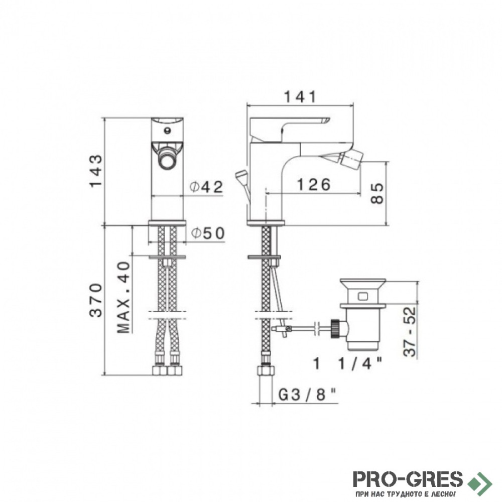 Смесител за биде с изпразнител, хром, Vema, Slate Chrome, V14070.B0.01