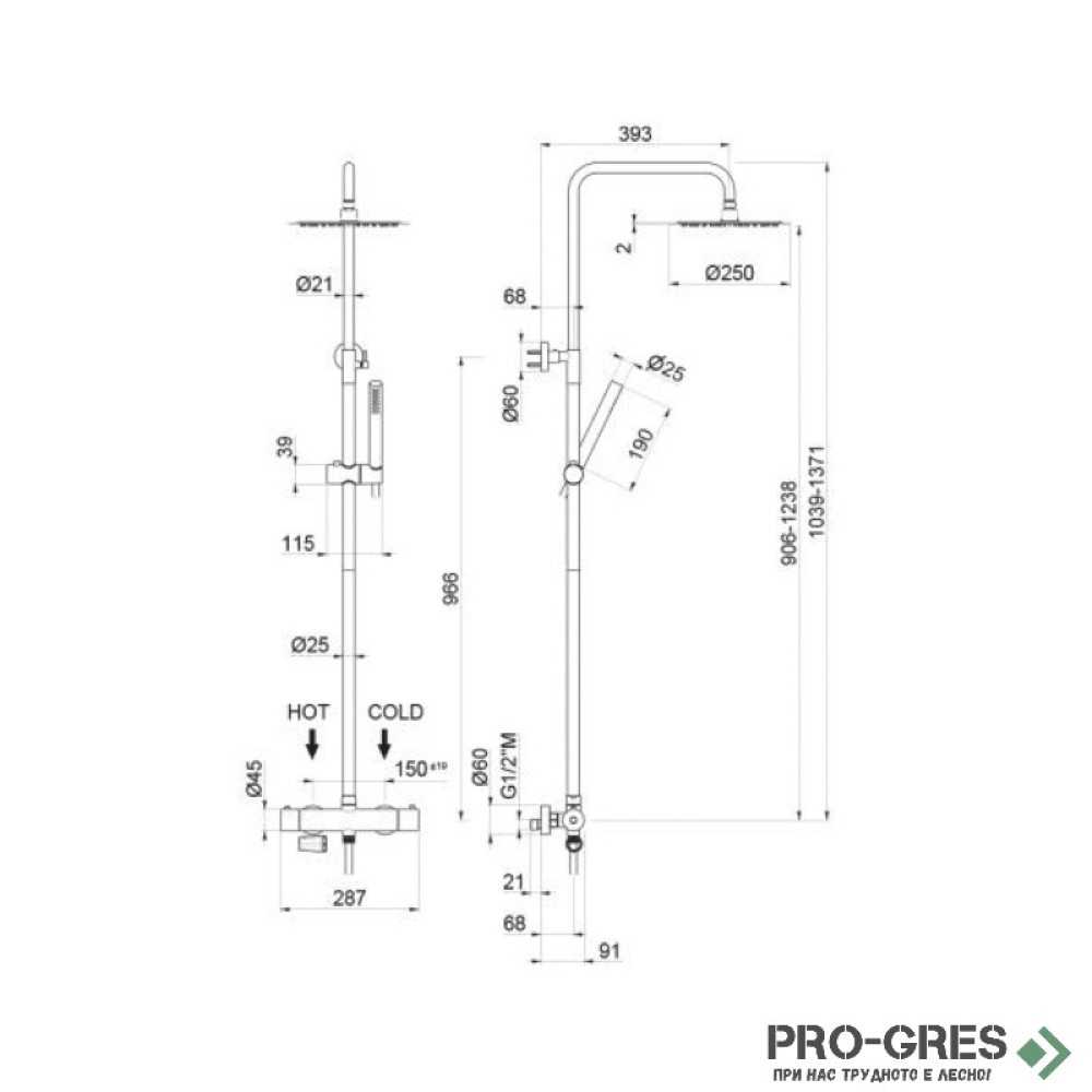 Термoстатна душ колона от неръждаема стомана, Vema, Tiber Steel, V08233.AC.005