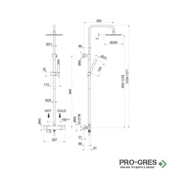 Термoстатна душ колона от неръждаема стомана, Vema, Tiber Steel, V08233.AC.005 Термoстатна душ колона от неръждаема стомана, Vema, Tiber Steel, V08233.AC.005