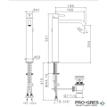 Висок стоящ смесител за мивка с изпразнител, Vema, Tiber Steel,  V17020.AC.005