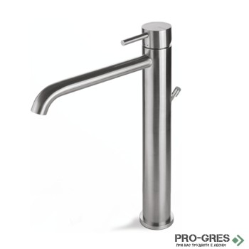 Висок стоящ смесител за мивка с изпразнител, Vema, Tiber Steel,  V17020.AC.005