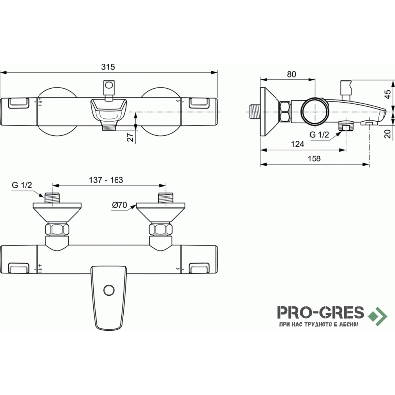 Комплект 3 в 1- Cerafine O и Ceratherm T25 Ideal Standard BC984AA