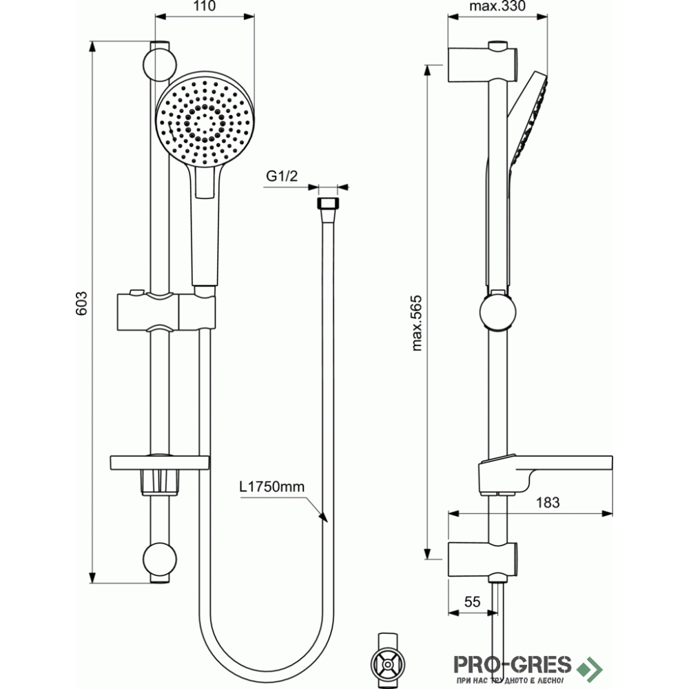 Комплект тръбно окачване с аксесоари  IdealRain Evo Round Ideal Standard B2620AA