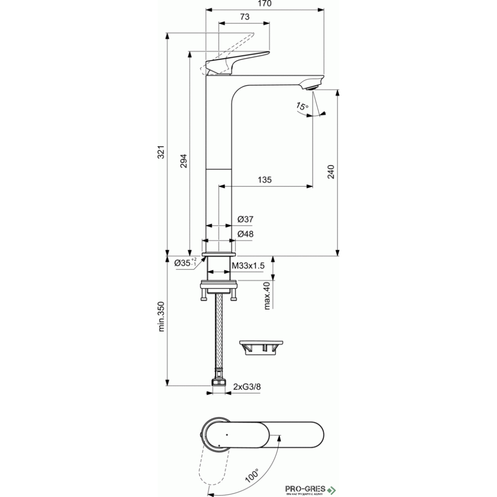 Смесител за умивалник H240 BlueStart® Ideal Standard BE012AA