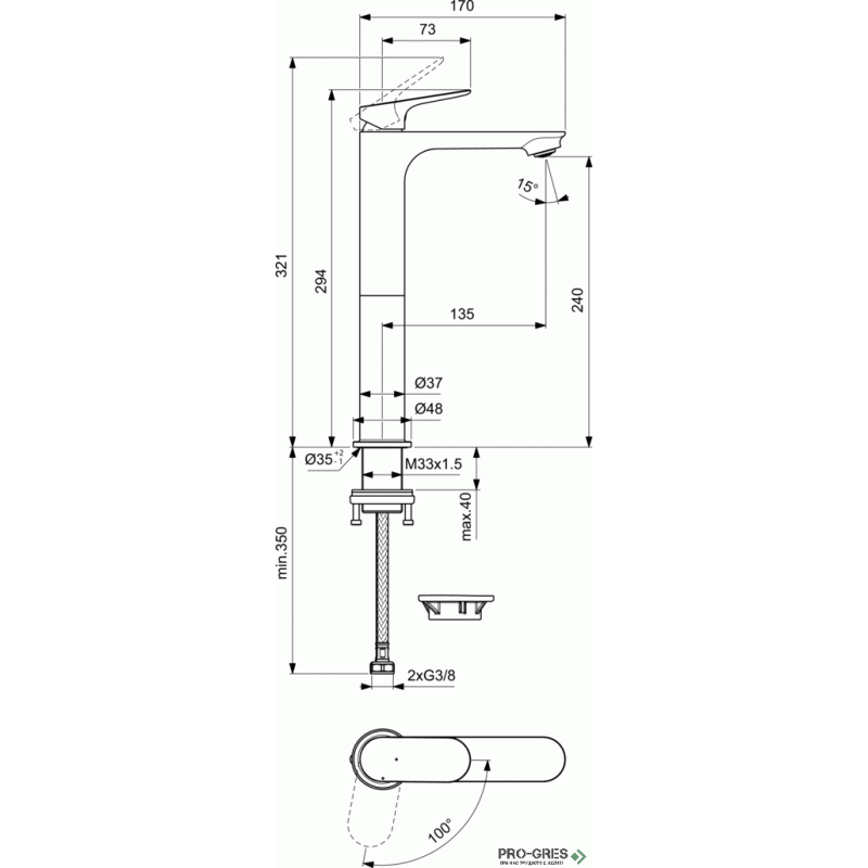 Смесител за умивалник H240 BlueStart® Ideal Standard BE012AA