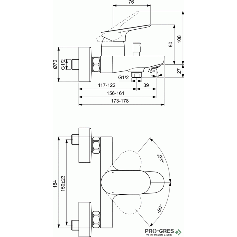 Смесител за душ за баня, хром IDEAL STANDARD ESLA BE029AA