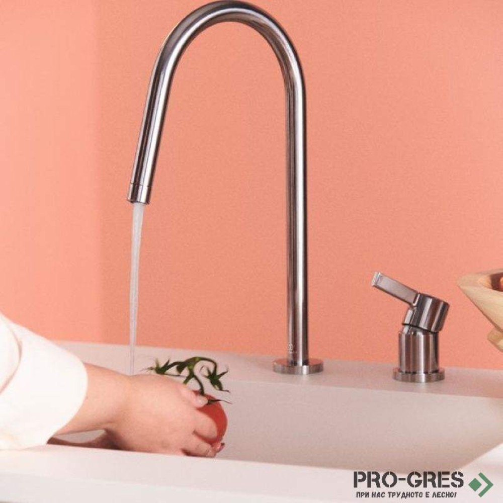 Смесител за кухня с висок тръбен чучур,дву дупков,сребро мат Gusto Ideal Standard BD422GN