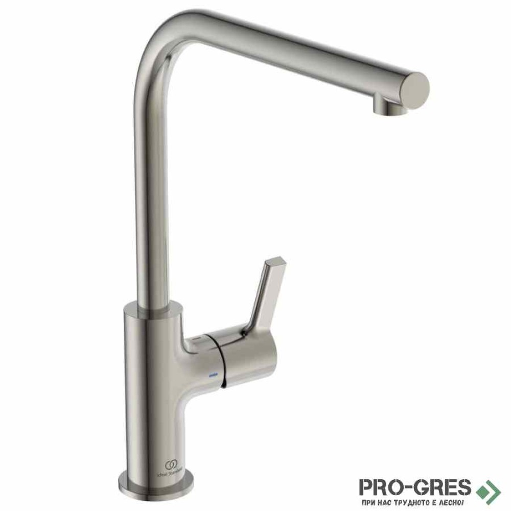 Смесител за кухня с висок подвижен L чучур 360, матирано сребро IDEAL STANDARD GUSTO BD418GN