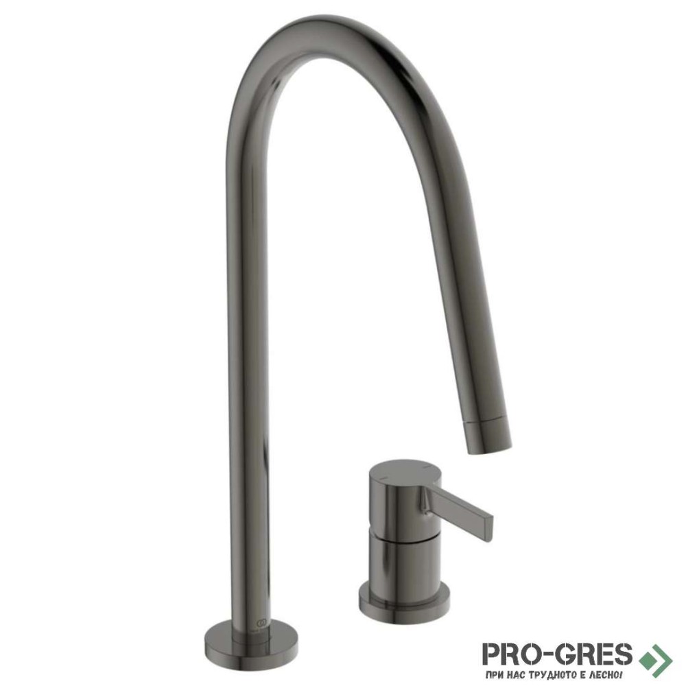 Смесител за кухня с висок тръбен чучур,дву дупков,магнитно сив Gusto Ideal Standard BD422A5