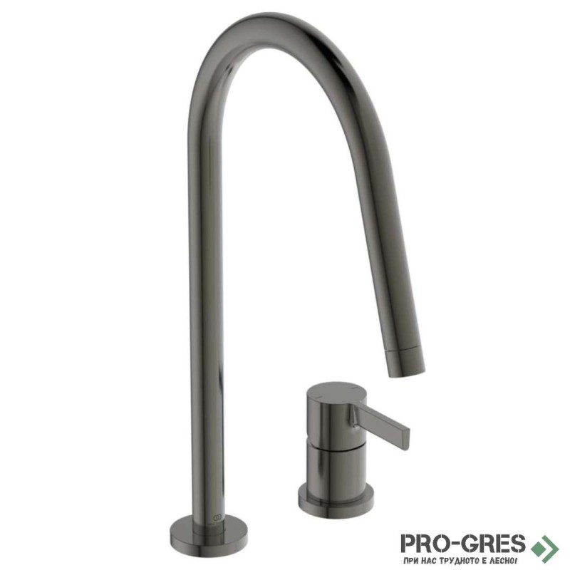 Смесител за кухня с висок тръбен чучур,дву дупков,магнитно сив Gusto Ideal Standard BD422A5