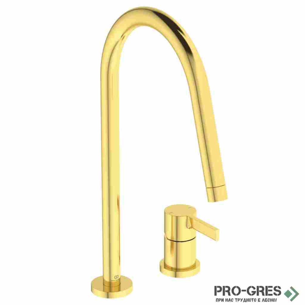 Смесител за кухня с висок тръбен чучур,дву дупков,злато мат Gusto Ideal Standard BD422A2
