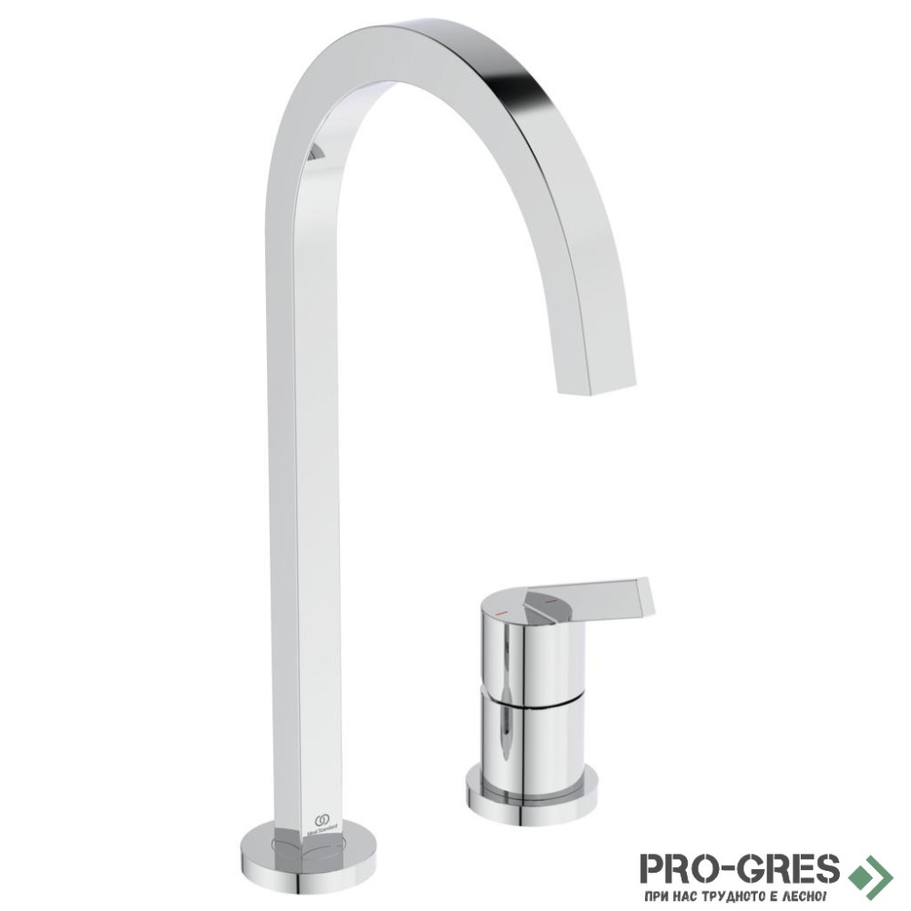 Смесител за кухня с висок тръбен чучур,дву дупков,хром Gusto Ideal Standard BD423AA 