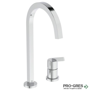 Смесител за кухня с висок тръбен чучур,дву дупков,хром Gusto Ideal Standard BD423AA 