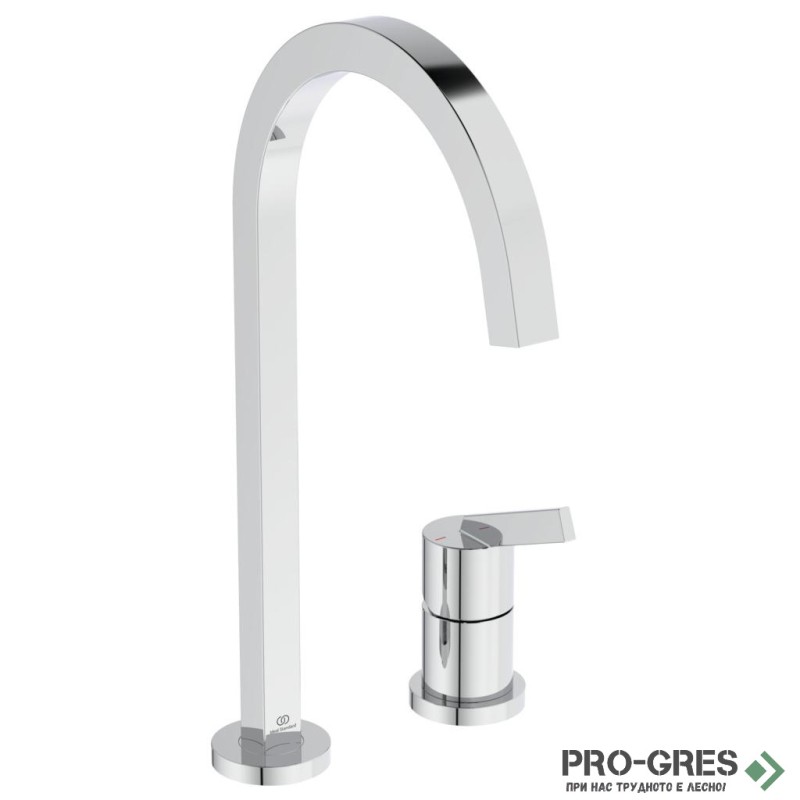 Смесител за кухня с висок тръбен чучур,дву дупков,хром Gusto Ideal Standard BD423AA 