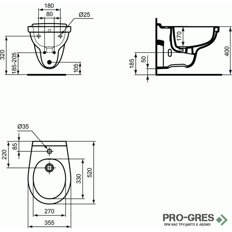 Конзолно биде SevaFresh Vidima E406701