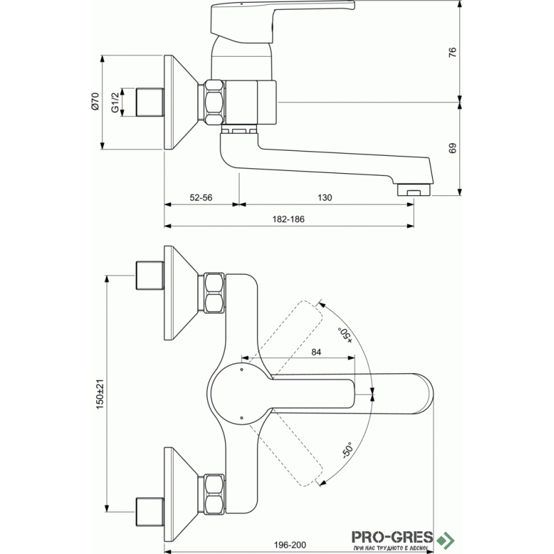 Смесител стенен за умивалник  VidimaUno Vidima B0870AA