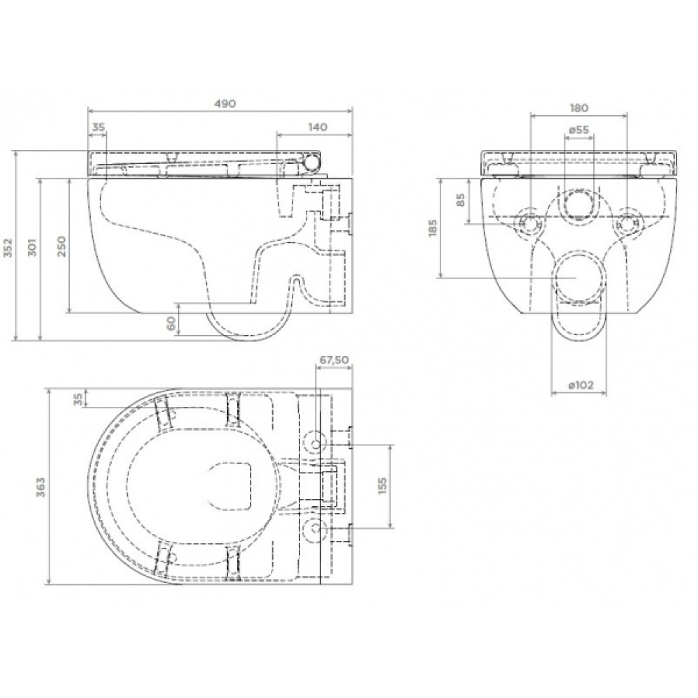 Пакет структура за вграждане Grohe и конзолна чиния,компактна Bocchi Tondo Rimless 49СМ ,с тънки,плавни седалка и капак