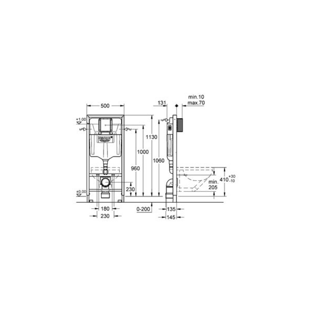 Пакет структура за вграждане Grohe и конзолна чиния,компактна Bocchi Tondo Rimless 49СМ ,с тънки,плавни седалка и капак