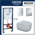 Пакет структура за вграждане Grohe и конзолна чиния,компактна Bocchi Tondo Rimless 49СМ ,с тънки,плавни седалка и капак