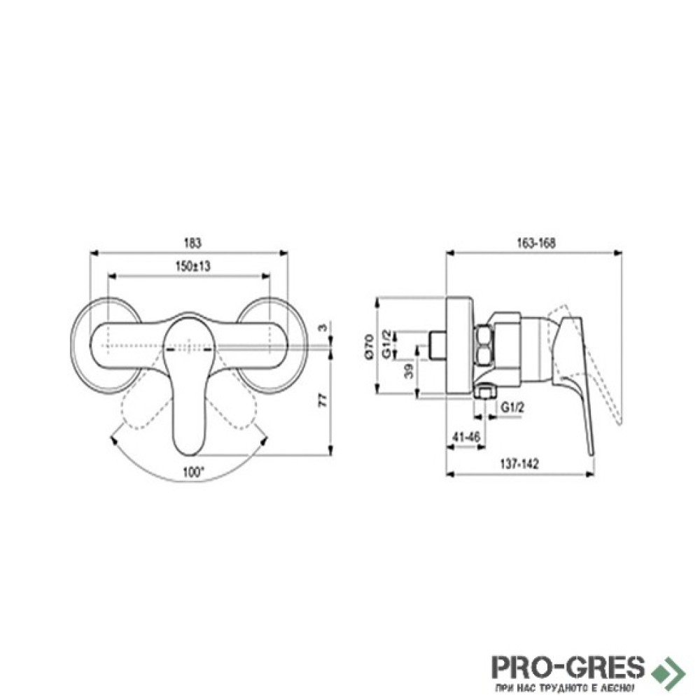 Стенен смесител за душ Cerabase, Ideal Standart, BC842AA