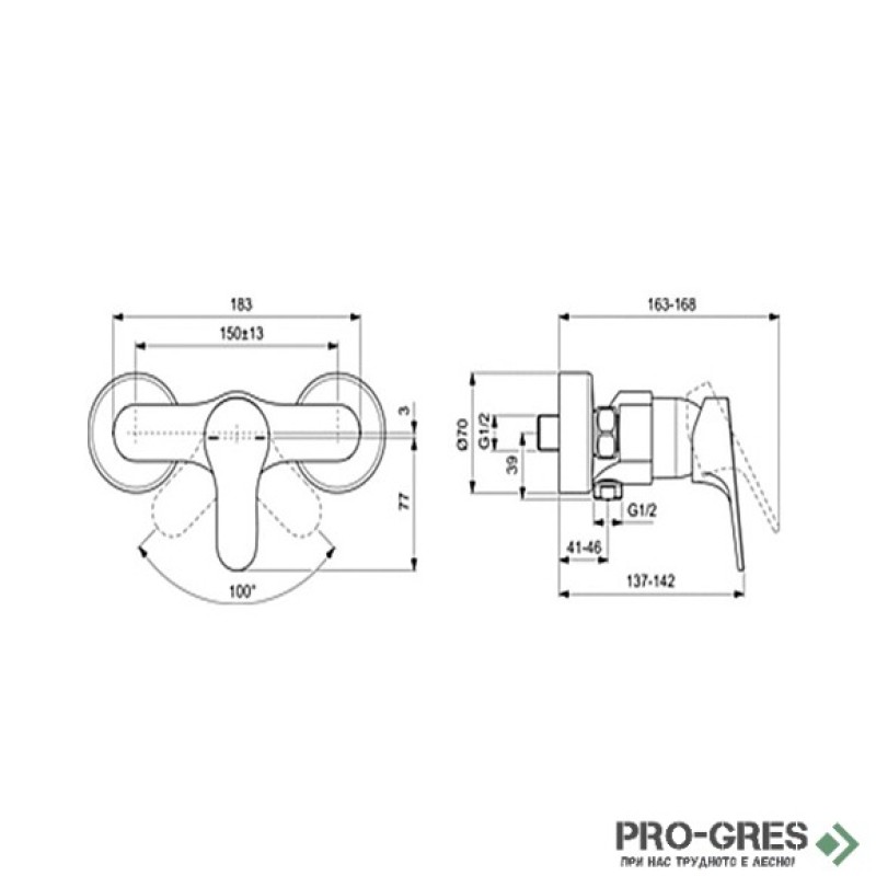 Стенен смесител за душ Cerabase, Ideal Standart, BC842AA