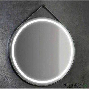 Кръгло огледало за баня с LED осветление ф60 см, черна рамка с кожа, Progetto M090.D60touch