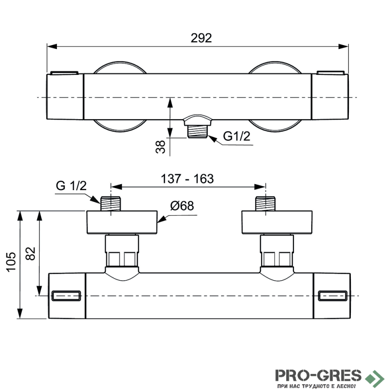 Термостатен стенен смесител за душ  CERATHERM ALU+ Ideal Standard BD582SI