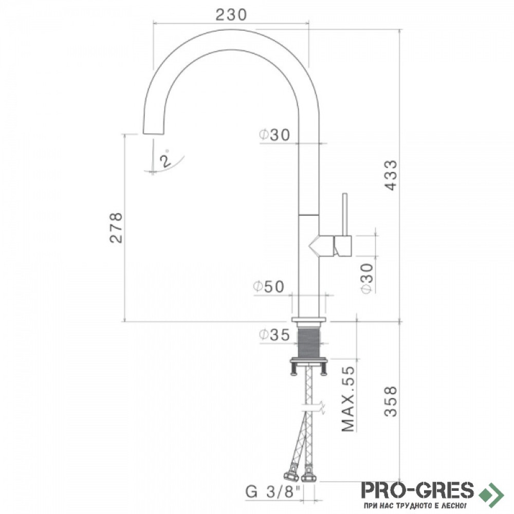 Кухненски смесител, неръждаема стомана , Vema, Tiber Steel, V20020.AC.005