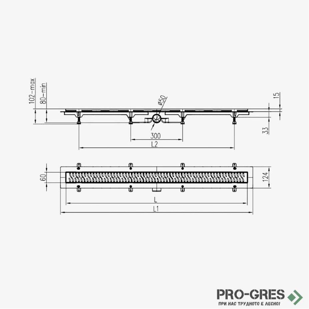 Лентов сифон 45 см с метална рамка MCH Tile CH 450 KN_pl