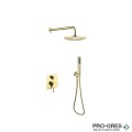 Душ комплект за вграждане, стенно рамо и ултра тънка пита, Besco, Decco Illusion II Gold, BP-DIII-ZL