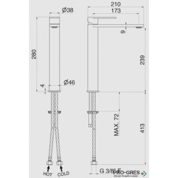 Висок смесител за мивка от неръждаема стомана, Vema, Ayas Steel, V28020.AC.005